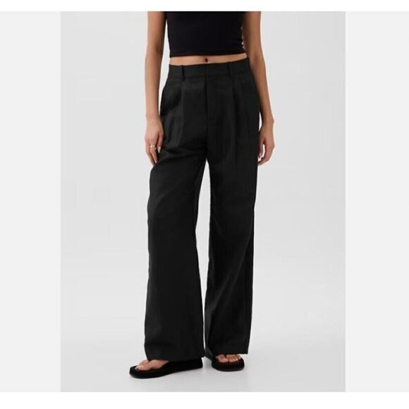 GAP 365 High-Rise Linen-Cotton Wide Leg BOHO Trouser Pants Black Size 8 MSRP $90 - Picture 2 of 7